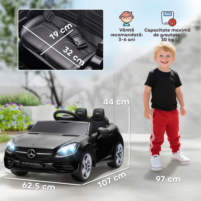 AIYAPLAY Mașină Electrică pentru Copii cu Licență Mercedes SLC 300, Telecomandă, din PP și Metal, 107x62.5x44 cm, Neagră(m-3)