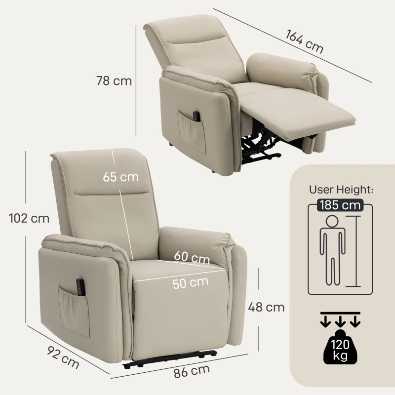 HOMCOM Elektrischer Massagesessel, Kunstlederbezug, Fußstütze, Seitentasche, Beige