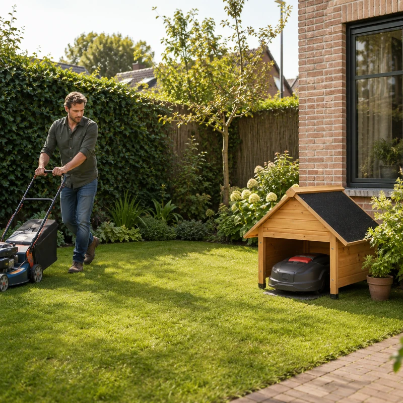 Outsunny Houten garage voor robotmaaiers robotmaaiers garage carport voor robotmaaiers