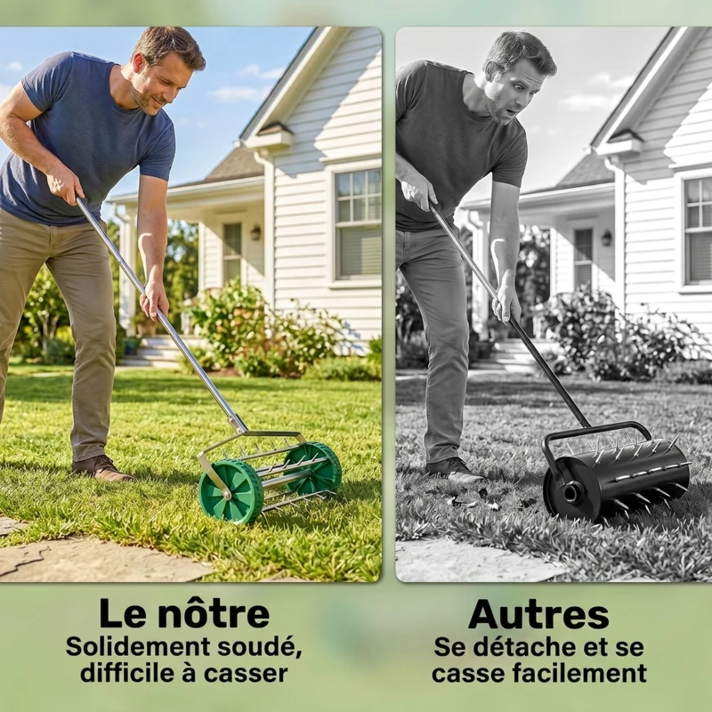 Outsunny Rouleau aérateur pour pelouse avec Manche télescopique 98L x 45l x 87H cm Vert