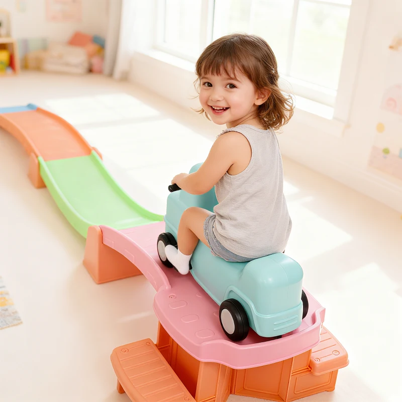 AIYAPLAY 3(m) Four-Piece Ride on Kids Roller Coaster w/ Non-Slip Steps, for Ages 2-5 Years - Orange