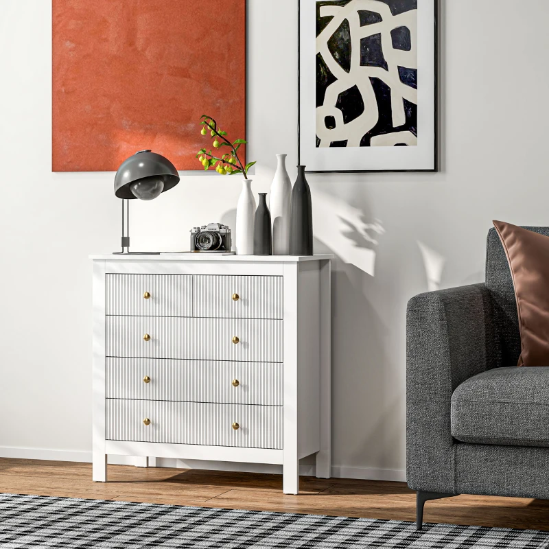 HOMCOM Elegant Chest of Five Drawers - White