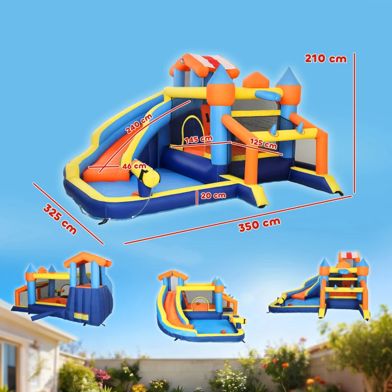 AIYAPLAY 8-in-1 Hüpfburg mit Gebläse Rutsche Planschbecken Trampolin Kletterwand für Indoor Outdoor 350x325x210cm Mehrfarbig