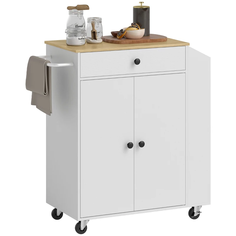 HOMCOM Rolling Kitchen Island with 3-Tier Spice Rack, Kitchen Storage Cart with Drawer and Towel Rack, White