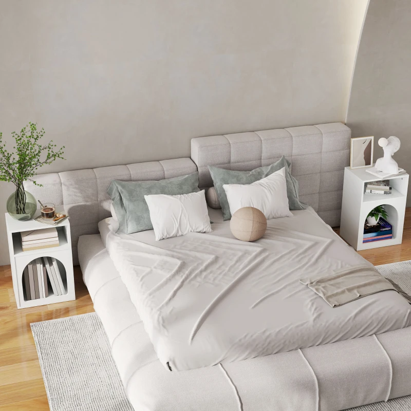 HOMCOM Lot de 2 tables de chevet, table de nuit avec compartiments ouverts, design arqué, 40 x 30 x 60 cm, blanc