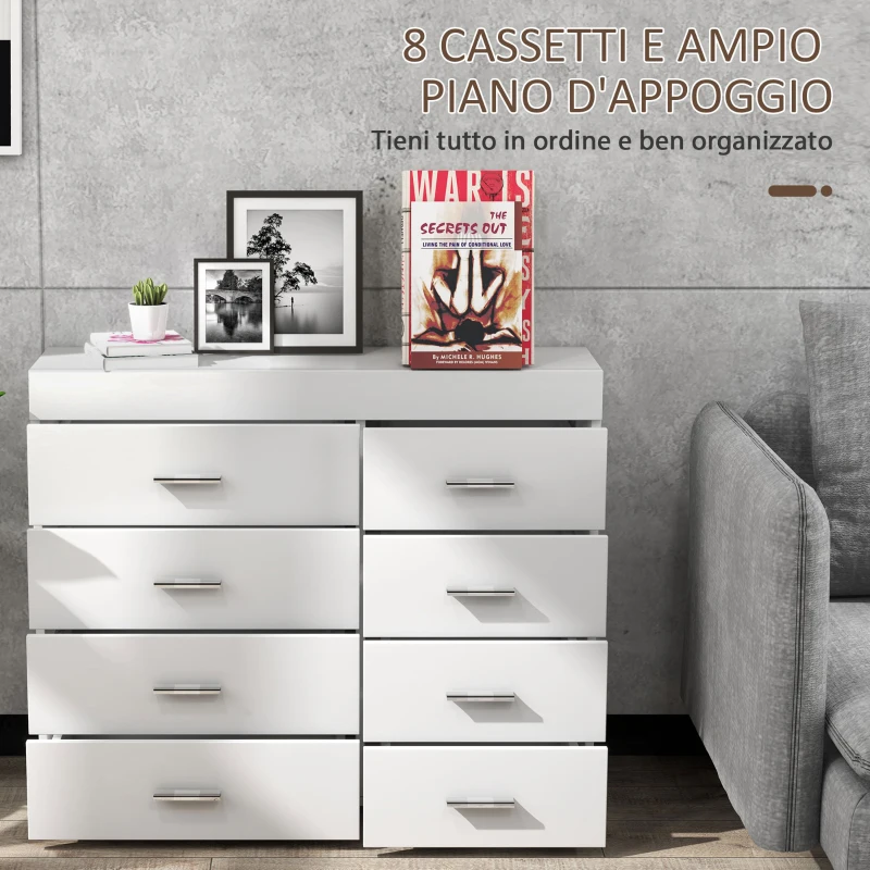 HOMCOM Mobile con Cassetti Cassettiera in Legno per Camera, Cucina, Bagno 90×35×73cm Bianca