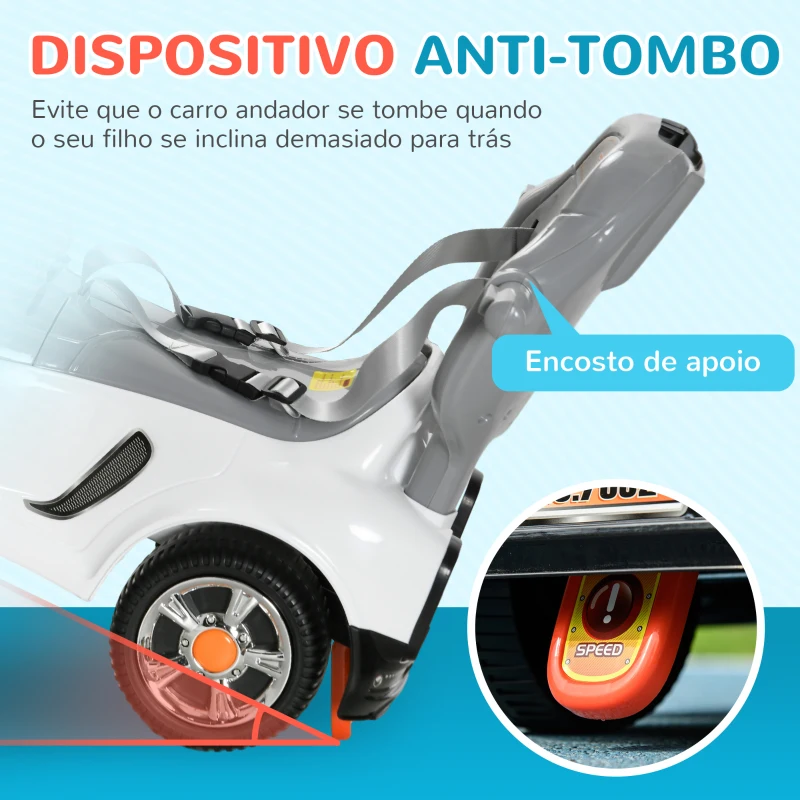 AIYAPLAY Carro Andador para Crianças 12-36 Meses com Espaço de Armazenamento Design de Robot com Olhos Luminosos Música Buzina 89x44,5x84 cm Branco