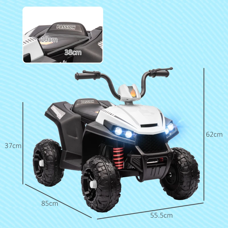 AIYAPLAY Quad électrique enfant 12 V voiture électrique 2 moteurs marche avant et arrière 37-60 mois 85 x 55,5 x 62 cm blanc