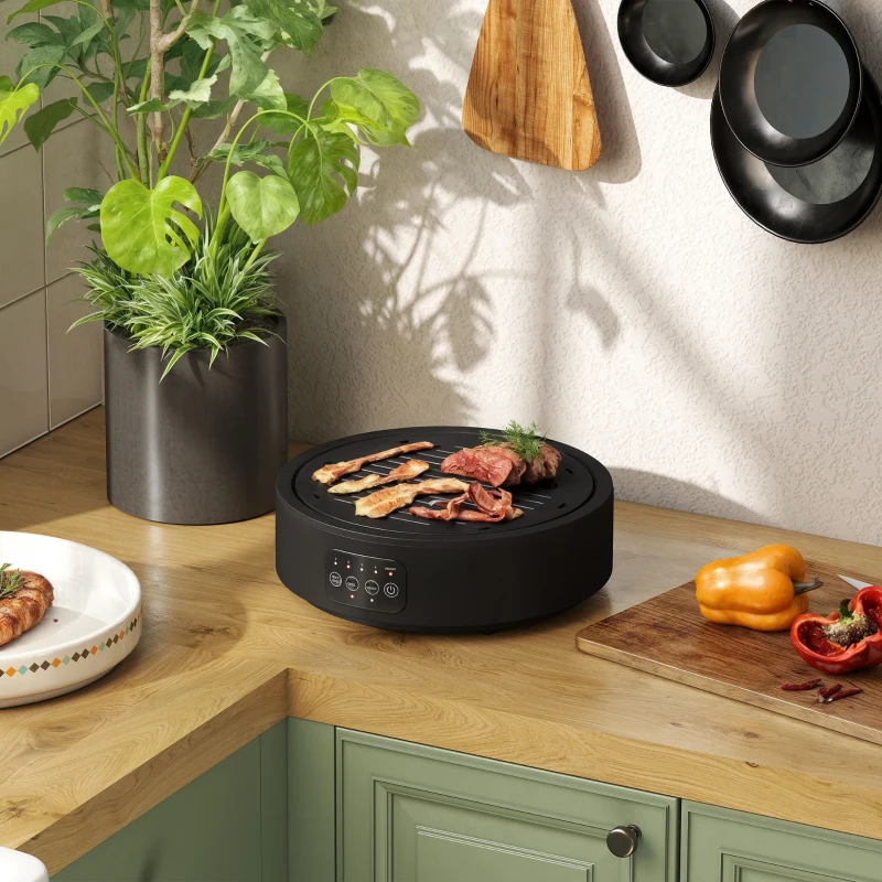 HOMCOM Electric Ceramic Hob with Grill Plate, Multifunctional 36cm Plug in Electric Hob with 4 Heat Levels for All Type Pot