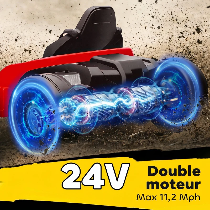 AIYAPLAY Kart Électrique pour Enfants 24 V, Go Kart, Moteur 2 x 150W, Mode Drift, Siège Réglable, Démarrage Progressif, Rouge