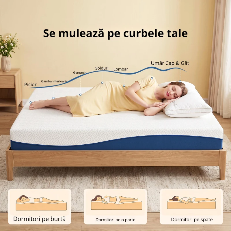 HOMCOM Saltea 140x190cm, saltea 2 persoane, spumă cu memorie infuzată cu ceai verde, husă detașabilă lavabilă, fermitate medie