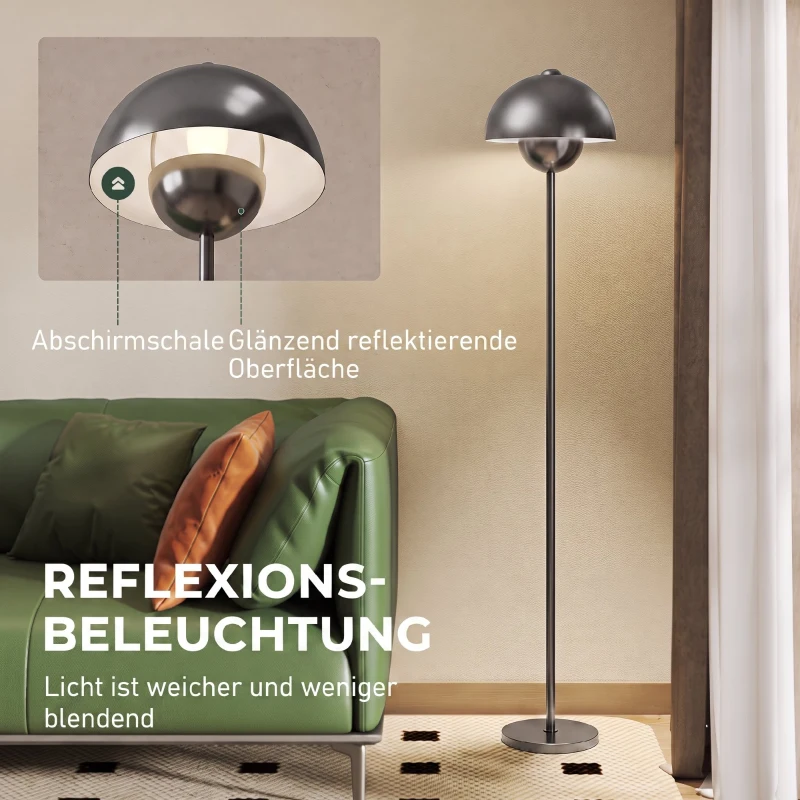 HOMCOM Stehlampe, runder Schirm, Fußschalter, langes Kabel, eleganter Look, Metall, Grau