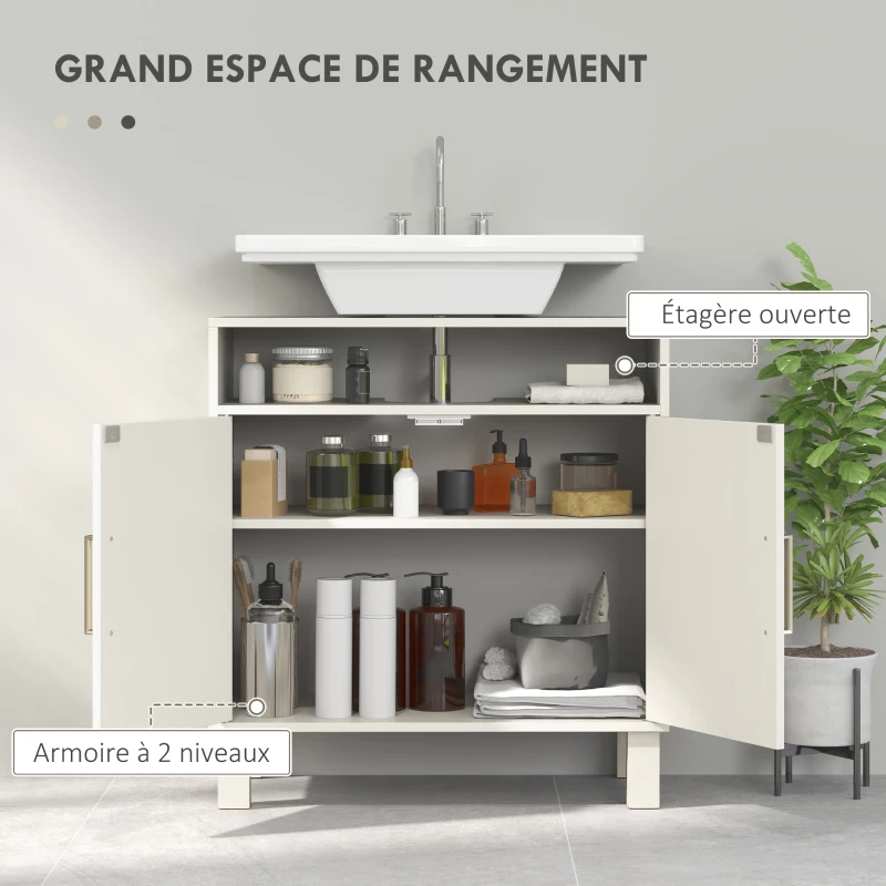 HOMCOM Meuble salle de bain sous lavabo meuble sous lavabo placard 2 portes avec étagère réglable 60 x 30 x 63 cm blanc