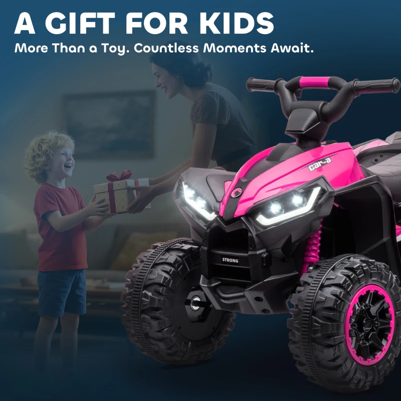 HOMCOM Quad Elettrico per Bambini 12V, 2 Velocità, Ruote Larghe con Clacson e Fari LED, Età 3-5 Anni, Rosa