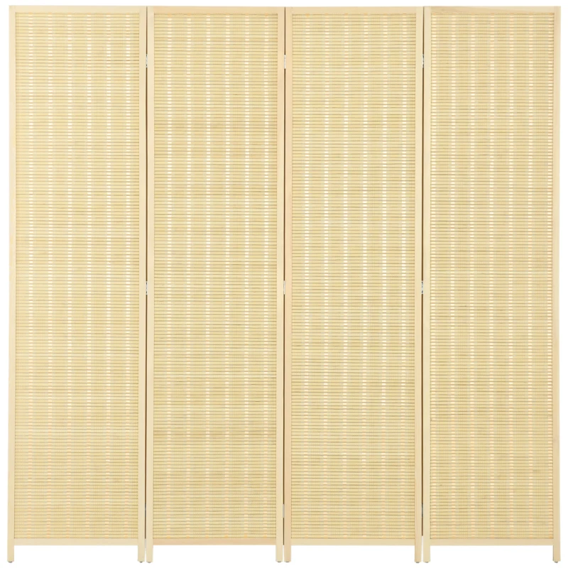 HOMCOM Biombo de 4 Painéis Dobrável Separador de Ambientes Tecido a Mão de Bambu e Fio de Algodão 180x180 cm Madeira