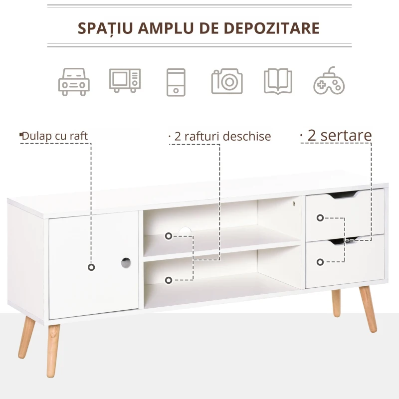 HOMCOM Mobilier Suport TV Modern si de Design din Lemn Alb pentru TV Max. 42"