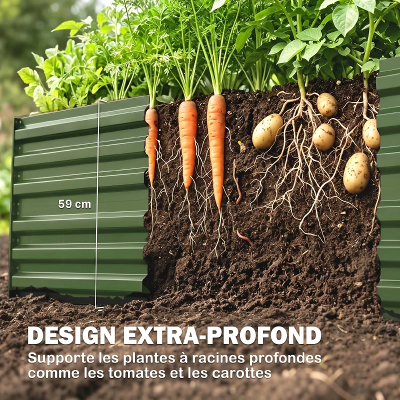 Outsunny Carré potager de jardin rectangulaire tubes de renforcement acier galvanisé 180 x 90 x 59 cm