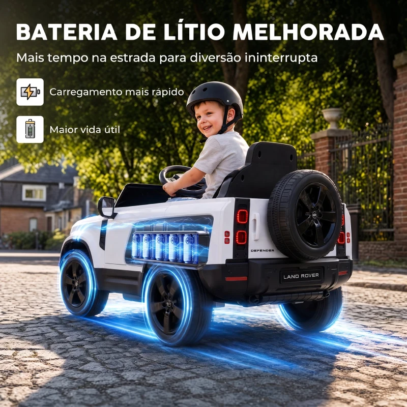 AIYAPLAY Carro Elétrico SUV Land Rover Defender 12 V para Crianças com Comando, Suspensão e Arranque Suave, Branco