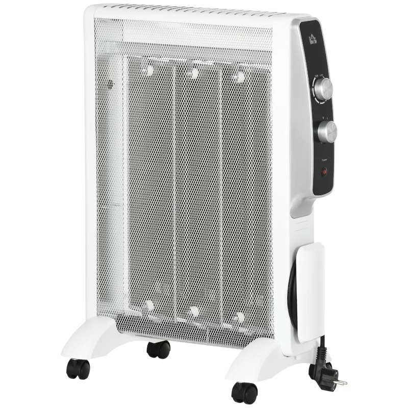 HOMCOM Aquecedor Elétrico 750W/1500W Aquecedor de Mica com Ecrã LED Controlo Remoto Termostato Temporizador 47x26,5x61,5cm Branco
