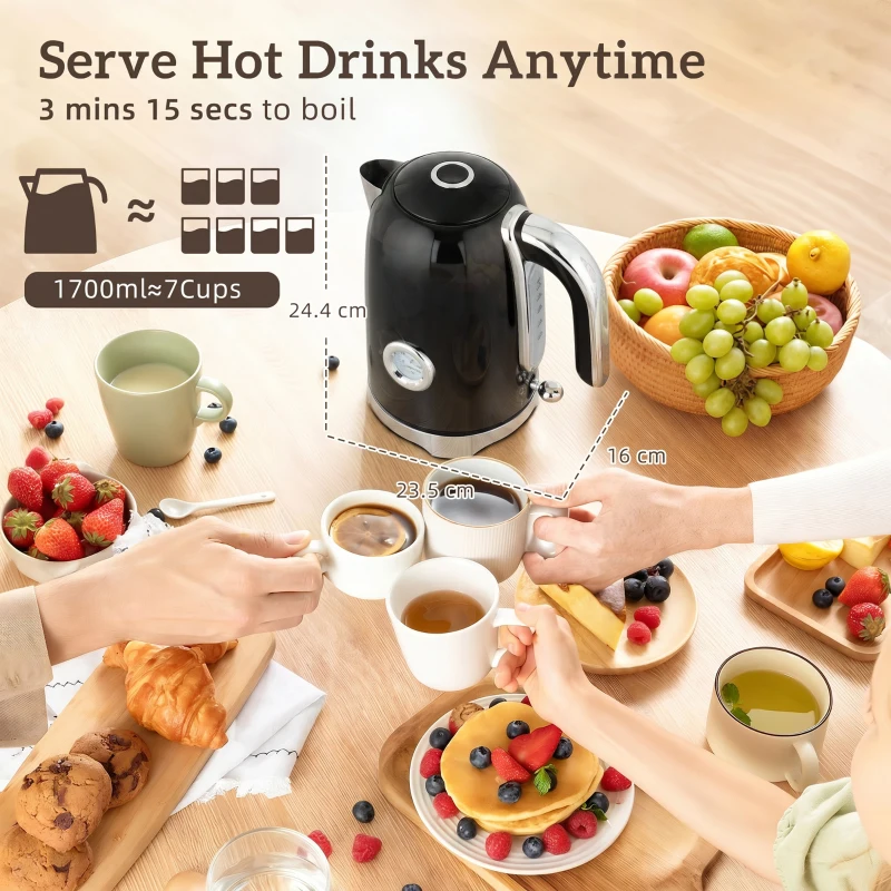 HOMCOM Retro 3000W Kettle and Toaster Set - Black
