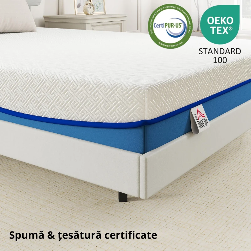 HOMCOM Saltea 160x200 cm, saltea 2 persoane, spumă cu memorie infuzată cu ceai verde, husă detașabilă lavabilă, fermitate medie