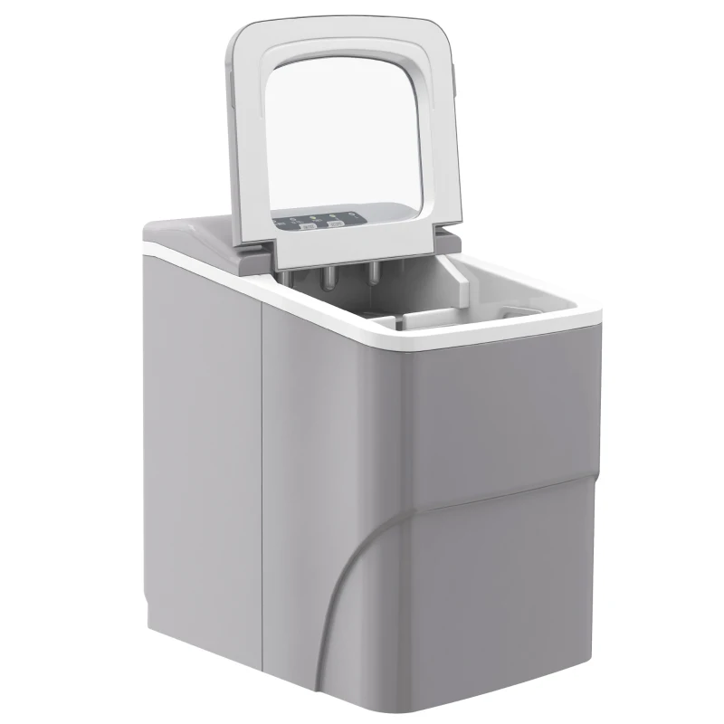HOMCOM Machine à glaçons autonettoyante, 12kg en 24h, 9 glaçons en 8 minutes, ice maker Portable Avec cuillère et panier, capacité réservoir eau 1,8 L, pour la maison/cuisine/camping, PP argenté