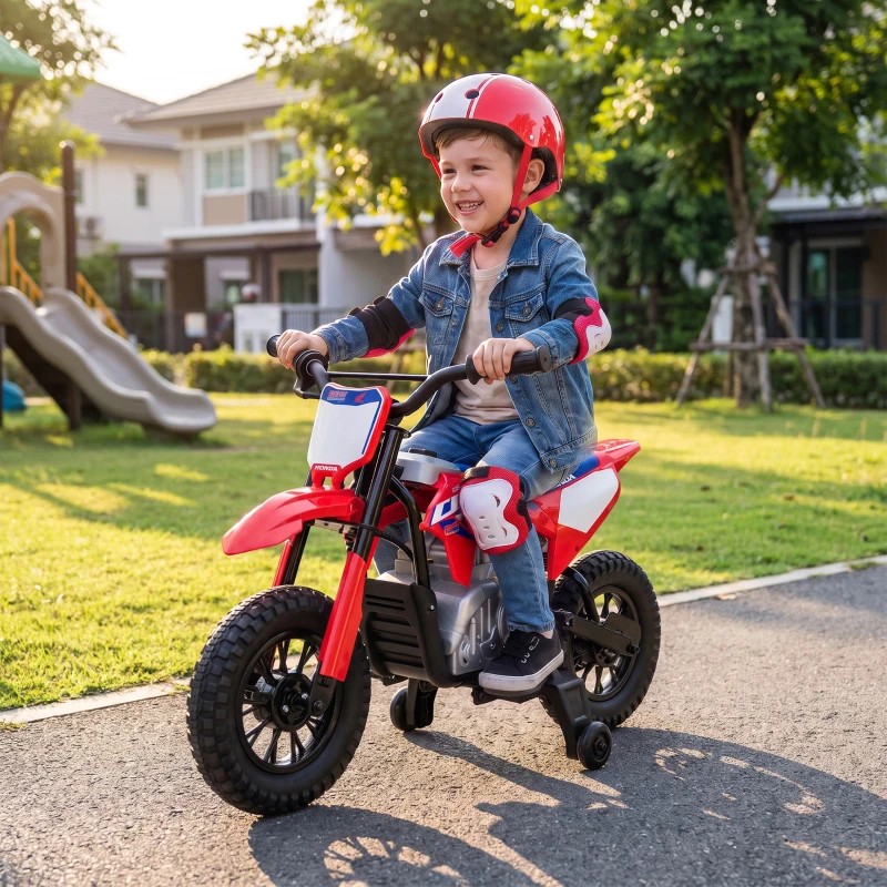 AIYAPLAY Moto Elétrica Infantil com Licença HONDA 12 V, Velocidade 3-6 km/h, Carro Elétrico Infantil 3+ anos, Vermelho e Azul