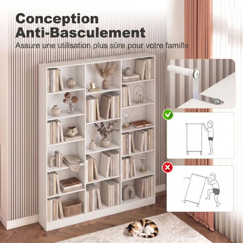 HOMCOM Bibliothèque 6 Niveaux, Étagère de Rangement avec 17 Compartiments et Étagères Réglables, 149 x 23,6 x 188 cm, Blanc