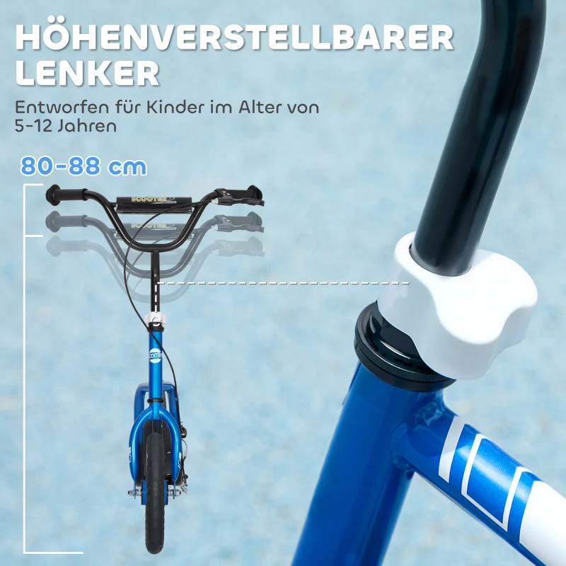 AIYAPLAY Kinderroller met verstelbaar stuur, grote wielen, parkeerstandaard, handrem, voor kinderen van 5-12 jaar, Blauw(m-4)