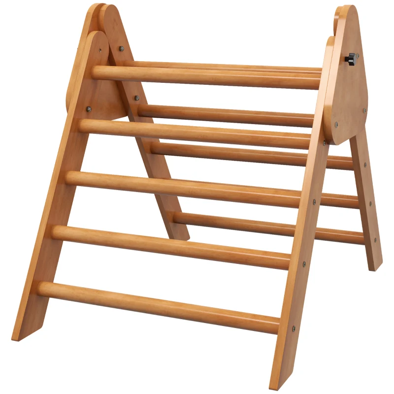 HOMCOM Triángulo de Aprendizaje Infantil de +3 Años Plegable Triángulo de Madera Gimnasio de Juegos 90x64x70 cm Marrón