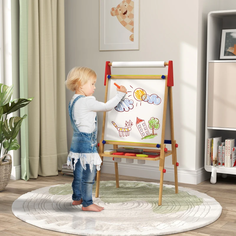 AIYAPLAY 3-in-1 Kindermalstaffelei, Kreidetafel, Whiteboard, Papierrolle, inklusive Zubehör, Kiefernholz, verstellbar