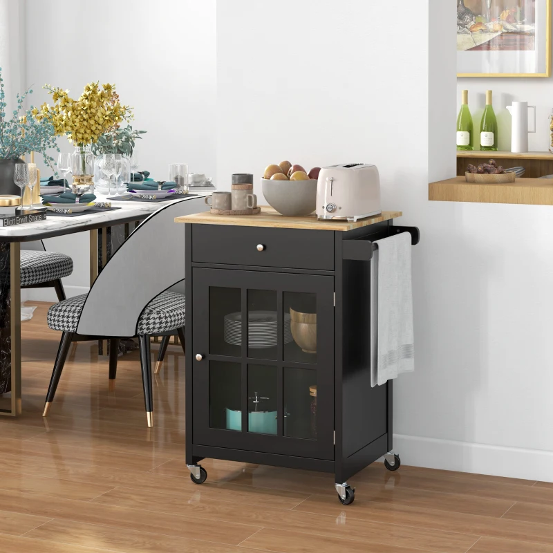 HOMCOM Carrello Cucina con Cassetto, Armadietto Regolabile e Portasciugamani, in Legno, 67x48x86.5 cm, Nero e Rovere
