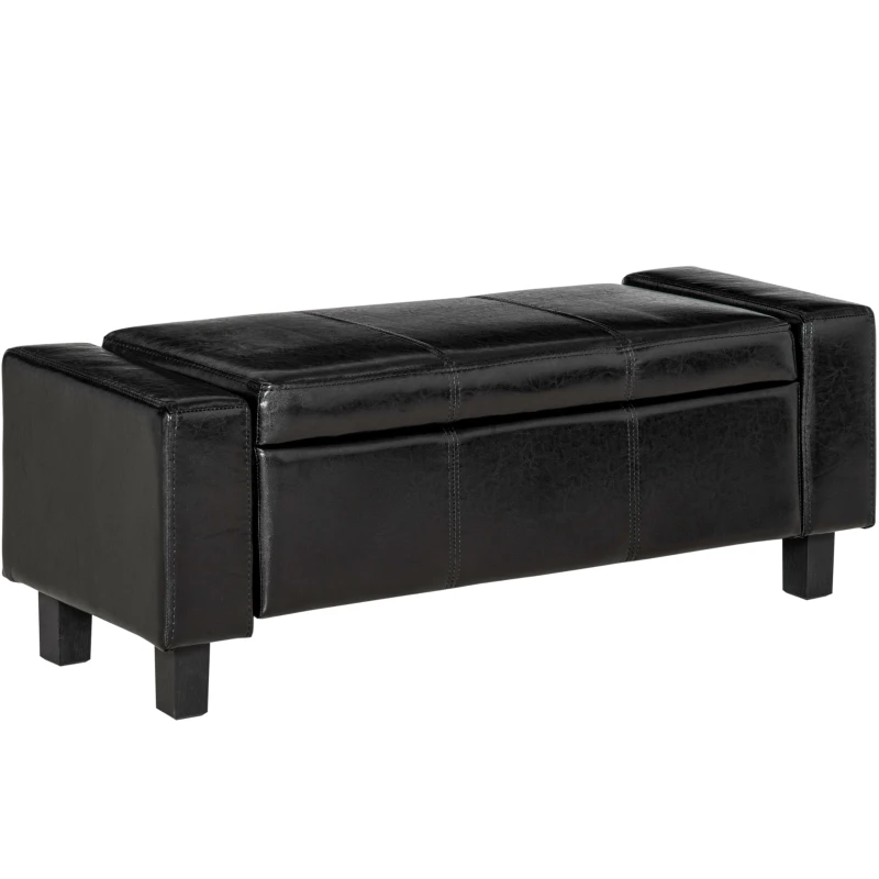 HOMCOM Banc de rangement, coffre de rangement avec couvercle, bout de lit en polyuréthane côtelé pour salon, chambre, entrée, 106 x 40 x 40 cm, noir