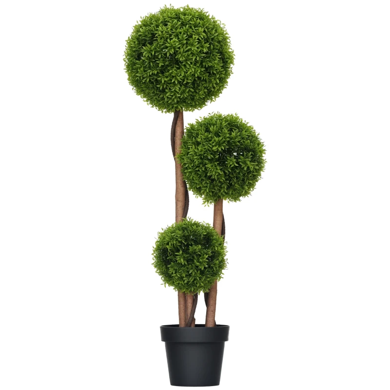 HOMCOM Künstlicher Buchsbaum groß 110cm, UV-beständige Kunstpflanze mit 3 Kugeln für Wohnzimmer Schlafzimmer Büro Garten