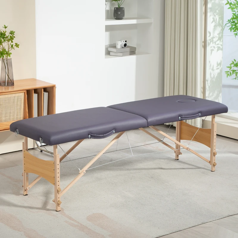 HOMCOM Marquesa de Massagem Dobrável com Estrutura de Madeira Altura Regulável e Bolsa de Transporte 186x60x61-87 cm Roxo
