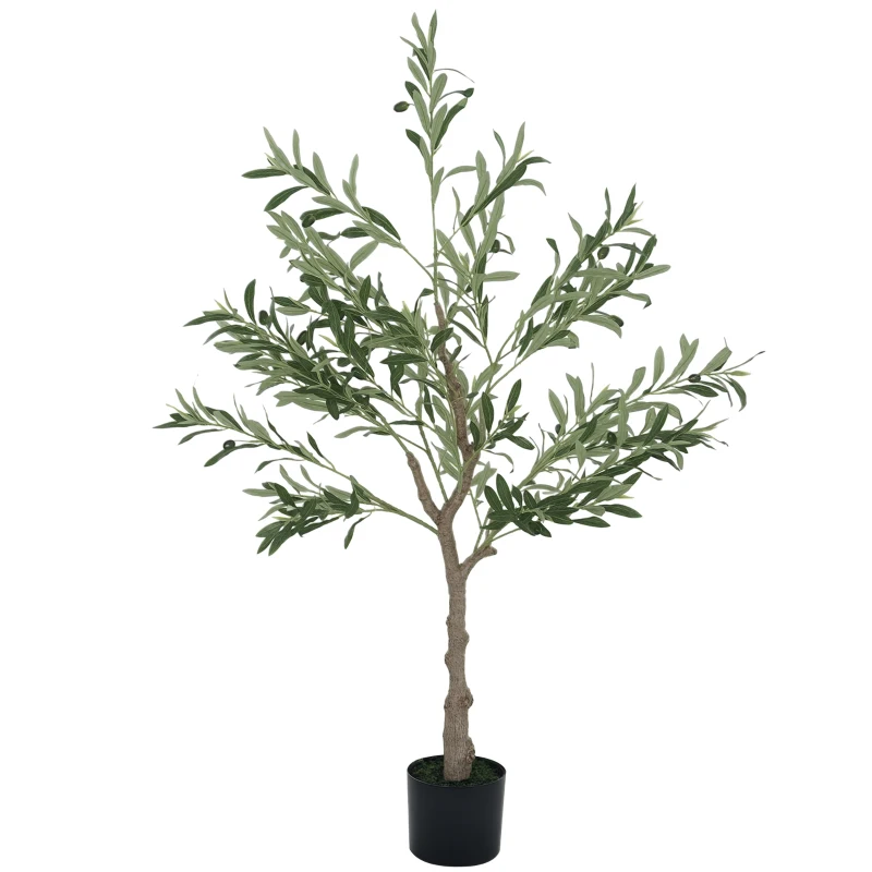 HOMCOM 4ft/ 120cm Decorative Artificial Plant, Silk Olive Tree with 450 Leaves and 20 Olive Fruits in Pot, Fake Plant for Home, Office, Living Room, Indoor Decor