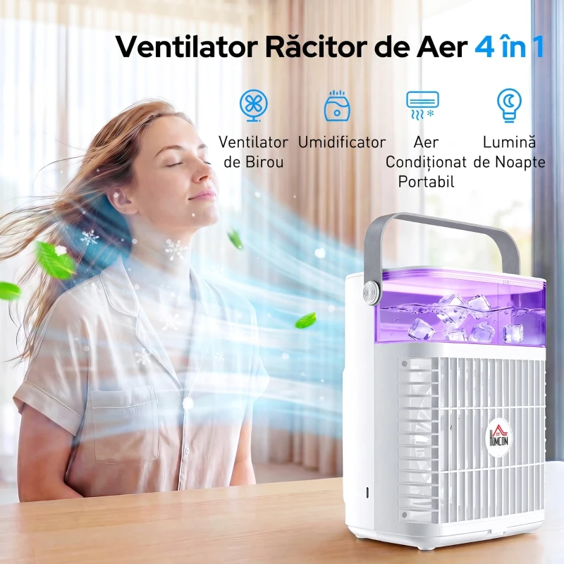 HOMCOM Ventilator de Birou Ventilator Mic cu Cap Reglabil 21cm