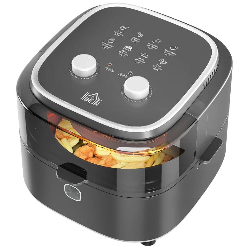 HOMCOM 6.5L Family Size Air Fryer Oven with Rapid Air Circulation and Recipes, Airfryer for Oil Free with Adjustable Temperature, 60-Minute Timer and Non-stick Basket, 1350W, Grey