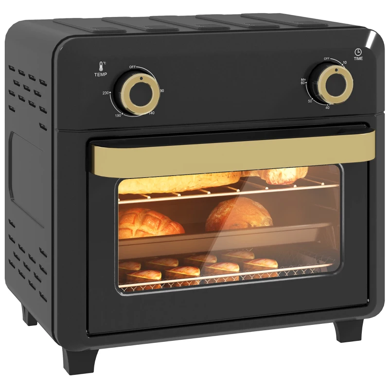 HOMCOM Minibackofen mit Umluft, Heißluftfritteuse, Timer, Innenbeleuchtung, 10L, Schwarz