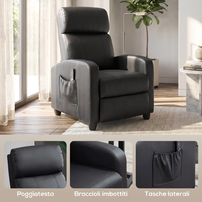 HOMCOM Poltrona Relax Massaggiante con Telecomando e 8 Programmi, Reclinazione e Poggiapiedi, 68x88x98cm, Nero