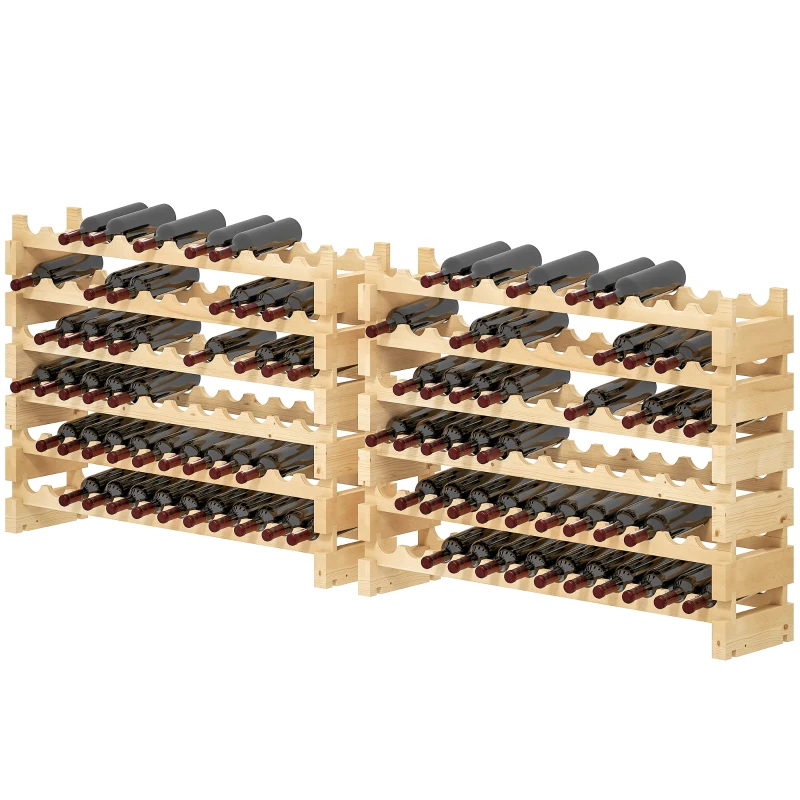 HOMCOM Six-Tier, 72 Bottle Wooden Wine Rack Set of 2 - Natural