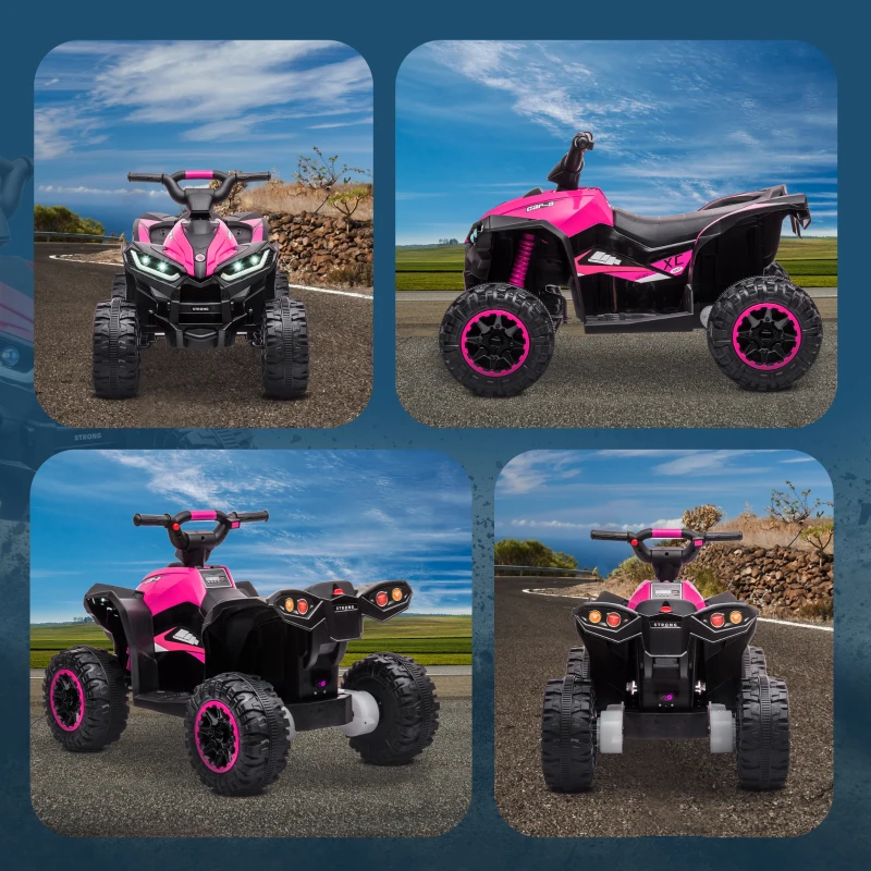 HOMCOM Quad Elettrico per Bambini 12V, 2 Velocità, Ruote Larghe con Clacson e Fari LED, Età 3-5 Anni, Rosa