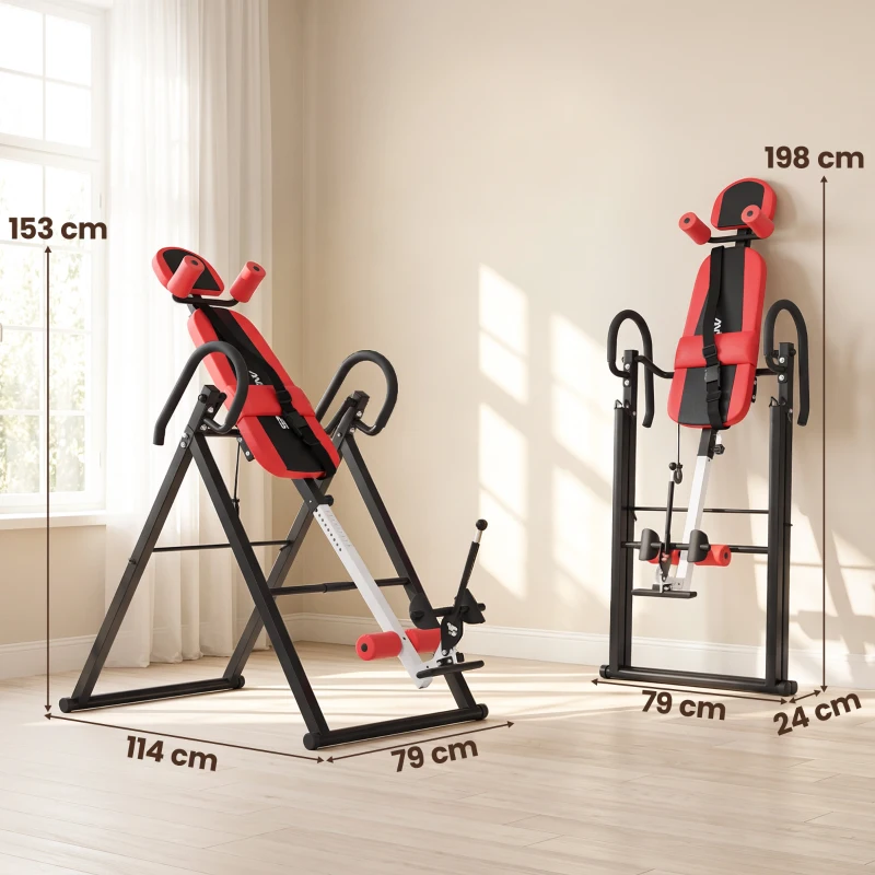 SPORTNOW Mesa de Inversão Dobrável 20°/40°/60° e 0-90°, 13 Ajustes para 130-190 cm, Apoio Lombar e Cinto de Segurança