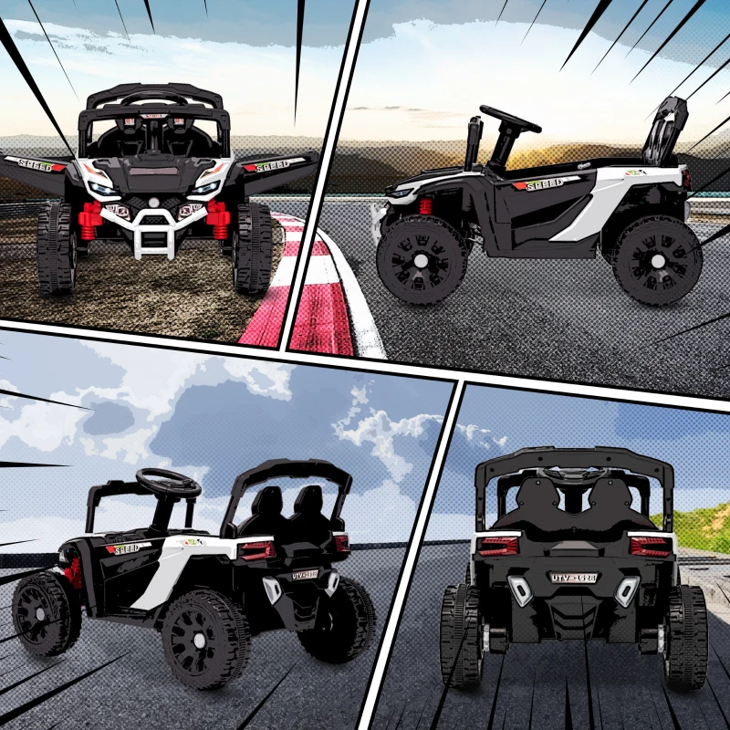 AIYAPLAY Carro Elétrico para Crianças 12V com 2 Motores Suspensão Traseira Faróis e Música 88x57,5x55,5 cm Branco