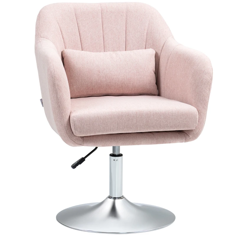 HOMCOM Fauteuil de salon coussins lombaires hauteur réglable pivotant 360° piètement en métal rose