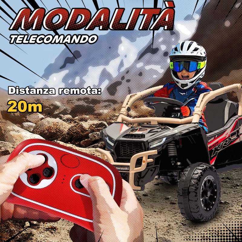 AIYAPLAY Macchina Elettrica per Bambini 3-8 Anni 12V con Licenza KAWASAKI, Doppio Motore, Telecomando e Musica, Giallo