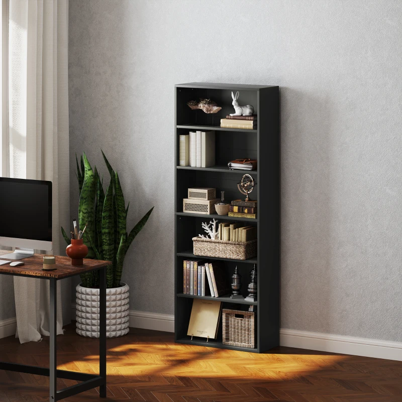 HOMCOM Bibliothèque étagère de rangement 6 niveaux avec étagères réglables pour salon, chambre, bureau, 60x24x158,5cm, noir