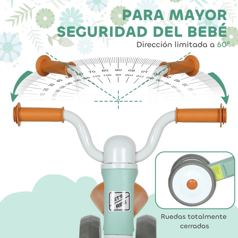 AIYAPLAY Bicicleta sin Pedales para Niños de 12 a 36 Meses con Ruedas Silenciosas y Manillares con Giro Limitado a 60°, Verde