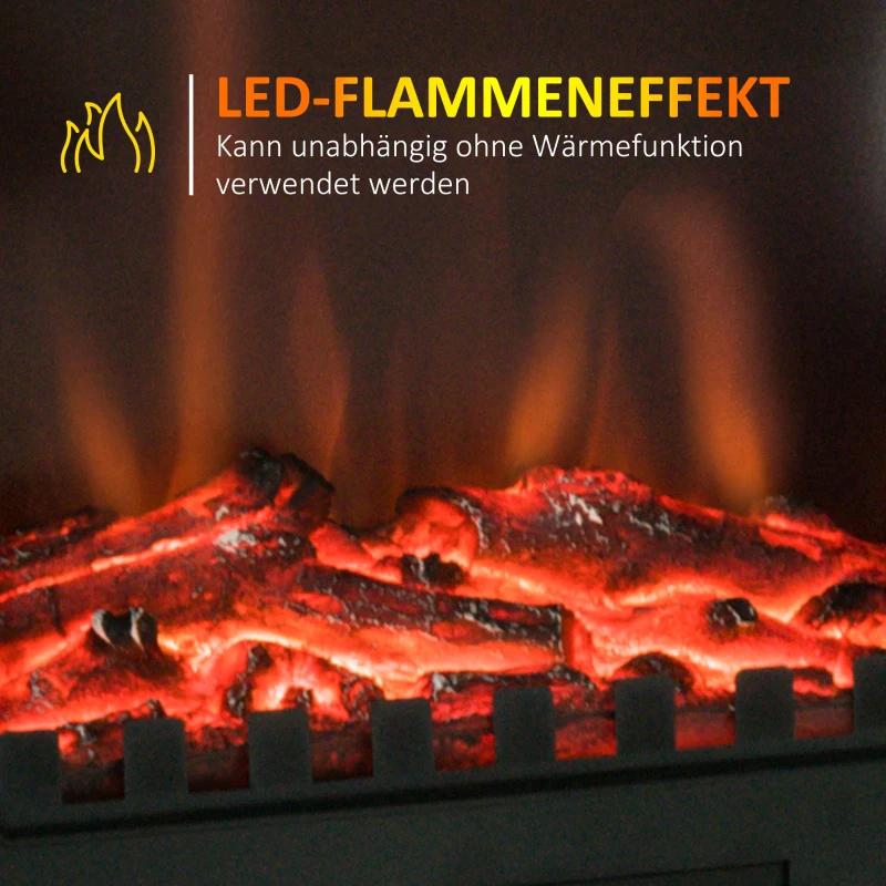 HOMCOM Elektrische haard, LED-vlammen, 1000/2000 W, regelbare temperatuur & helderheid, metaal, 39 x 23 x 56,5 cm(m-4)