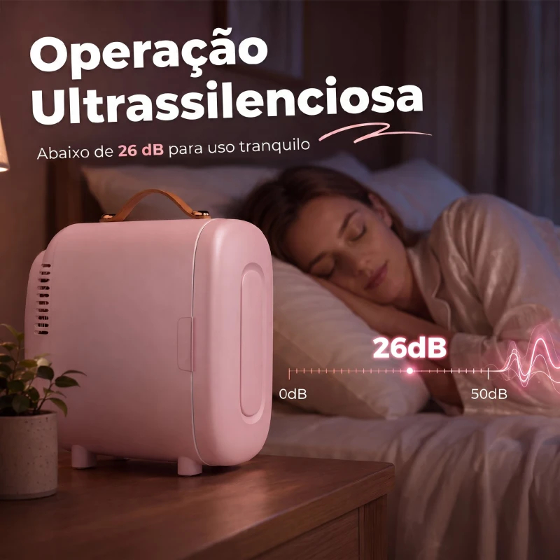 HOMCOM Frigorífico Pequeno de Cosméticos 4L 9V/240V para Arrefecer e Aquecer Mini Frigorífico para Beleza 20,3x26,3x28 cm Rosa